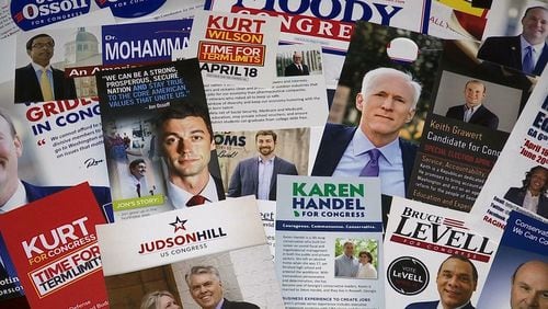 The post election dominoes of President Donald Trumps administration picks and a California Democratic appointment have created five openings in the U.S. House of Representatives, including in the 6th Congressional District in suburban Atlanta. Eighteen candidates, including the ones seen in this compilation of campaign advertisements, are running in a special election on Tuesday, April 18, 2017. Democrats believe they have a shot, based on Trumps underperformance and the early fundraising success of Jon Ossoff. (AP Photo/Alex Sanz)