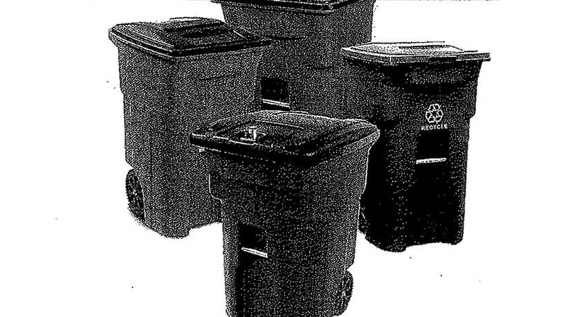 A City Council agenda page depicts the trash containers Roswell will acquire for a pilot program for semi-automated curbside garbage collection. CITY OF ROSWELL