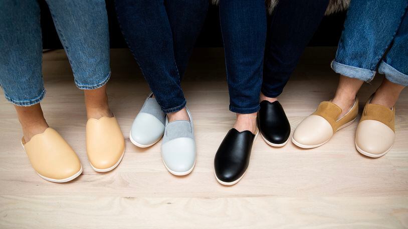 Dooeys slip shoes, made from vegan leather, are a stylish and practical options to wear around the house.
(Courtesy of Dooeys)