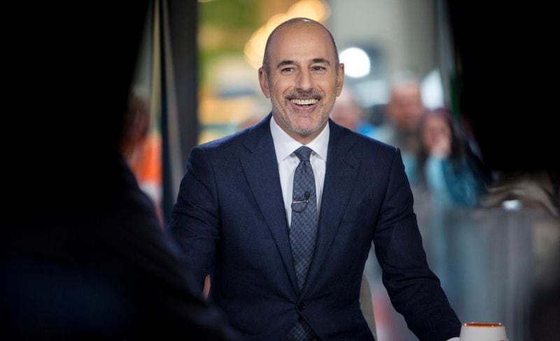 This Nov. 16, 2017 photo released by NBC shows Matt Lauer during a broadcast of the "Today," show in New York.  NBC News fired the longtime host for "inappropriate sexual behavior." Lauer's co-host Savannah Guthrie made the announcement at the top of Wednesday's "Today" show. 