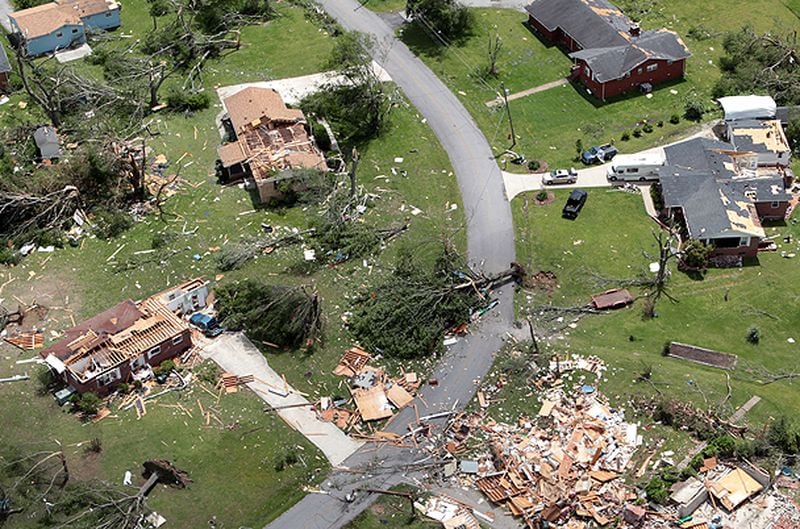 This is an aerial view of the storm damage in Ringgold, Ga. taken last April.