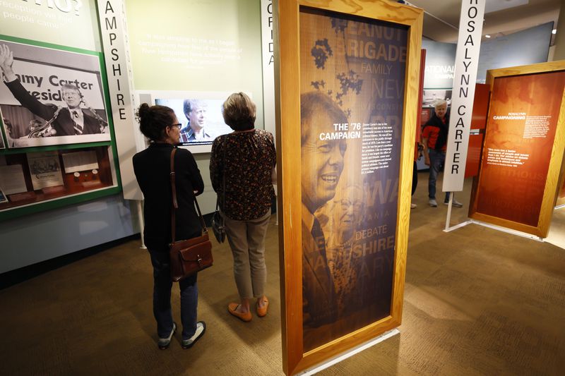 Visitors view the Jimmy Carter Library and Museum exhibits on Wednesday, Feb 22, 2023. (Miguel Martinez/The Atlanta Journal-Constitution)