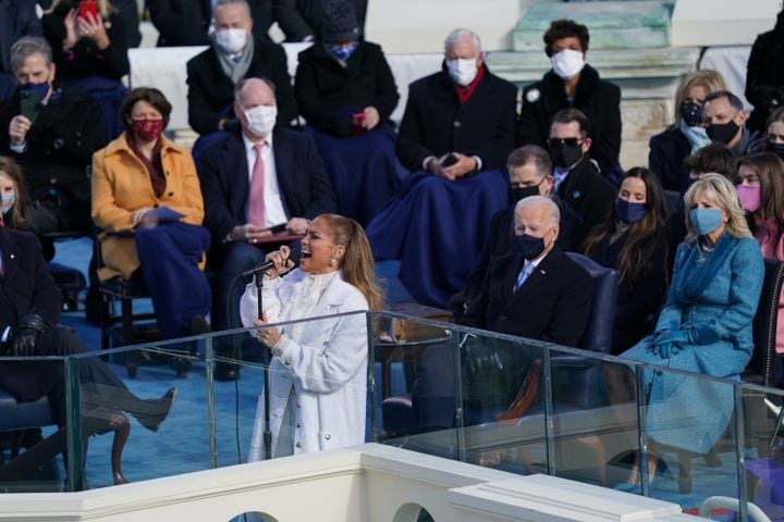Jennifer Lopez performs at the presidential inauguration ceremony of Joe Biden at the Capitol in Washington on Wednesday, Jan. 20, 2021. (Erin Schaff/The New York Times)