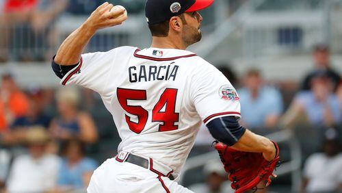 Braves starter Jaime Garcia delivers a pitch in the first inning of Tuesday's game against the Phillies at SunTrust Park.