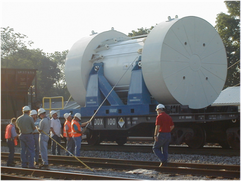 A rail cask used to transport nuclear waste. Source: U.S. Department of Energy