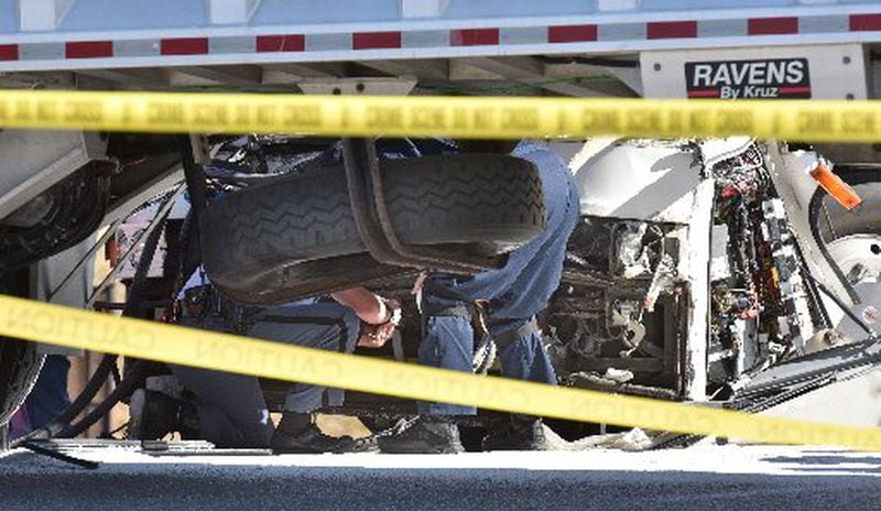This was part of the fatal bus crash Thursday in Gilmer County. The bus was from Marietta. HYOSUB SHIN / HSHIN@AJC.COM
