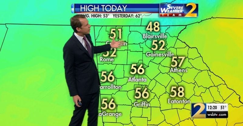 North Georgia reached the mid-50s Tuesday afternoon. (Credit: Channel 2 Action News)
