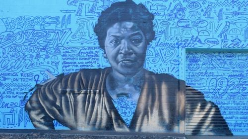 Dorothy Bolden, an Atlanta union and civil rights leader, worked tirelessly to protect domestic workers and fight for fair pay. Four artists were involved in a series of murals honoring Bolden. Here is “Dorothy Bolden Vine City Legend” by Fabian Williams on a building at 884 Murphy Ave. in Atlanta. (Courtesy of Jen Farris)