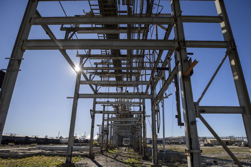 SAVANNAH, GA - JANUARY 29, 2024: Some of the metal infrastructure still stands after SeaPoint spent $38 million dollars on removing the contaminated soil from the site once listed by the federal government as one of the most polluted wastelands in the nation. (AJC Photo/Stephen B. Morton)