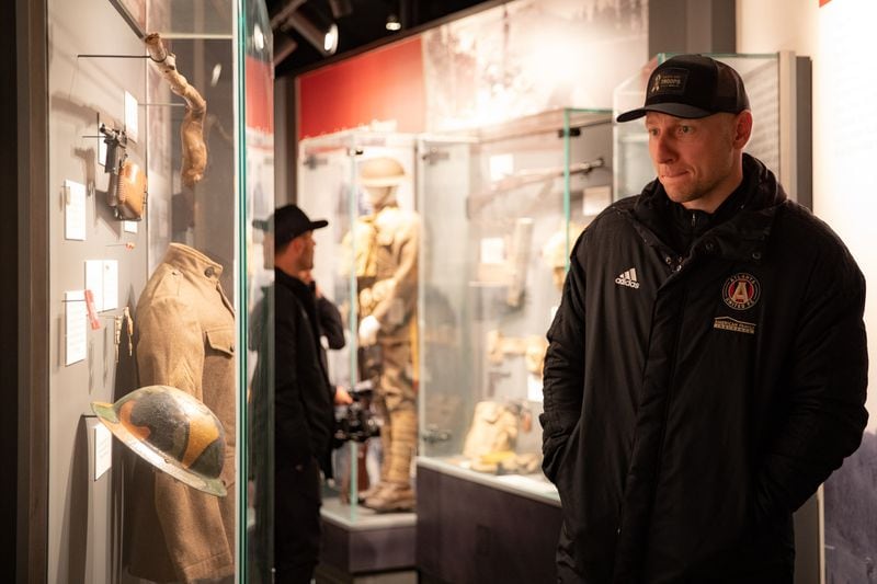 Atlanta United player Brad Guzan tours a museum at Fort Bragg in North Carolina on Tuesday. (USO photo)