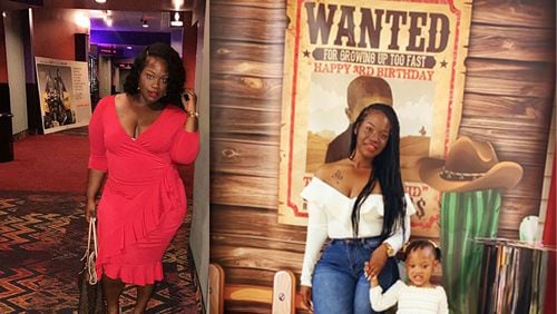 In the photo on the left, taken in August 2017, Robyn Johnson weighed 230 pounds. In the photo on the right taken in May of Johnson and her 3-year-old daughter, Riley, she weighed 154 pounds. (Photos contributed by Robyn Johnson)