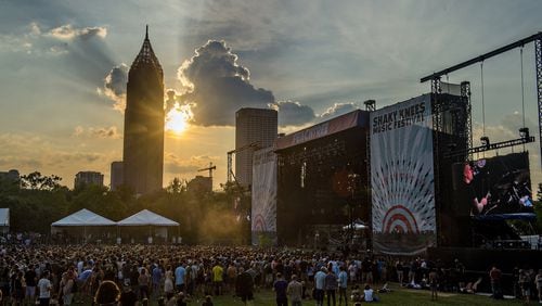 The sun sets over the Peachtree Stage during the 2015 version of Shaky Knees, the last time it was held in Central Park. Photo: JONATHAN PHILLIPS / SPECIAL
