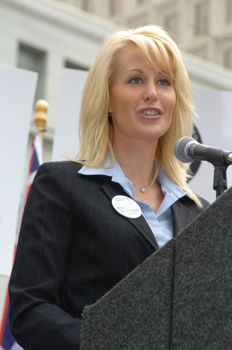 Michelle speaking at an undated Scientology event. As a major donor, she was often called on to represent the church at events.