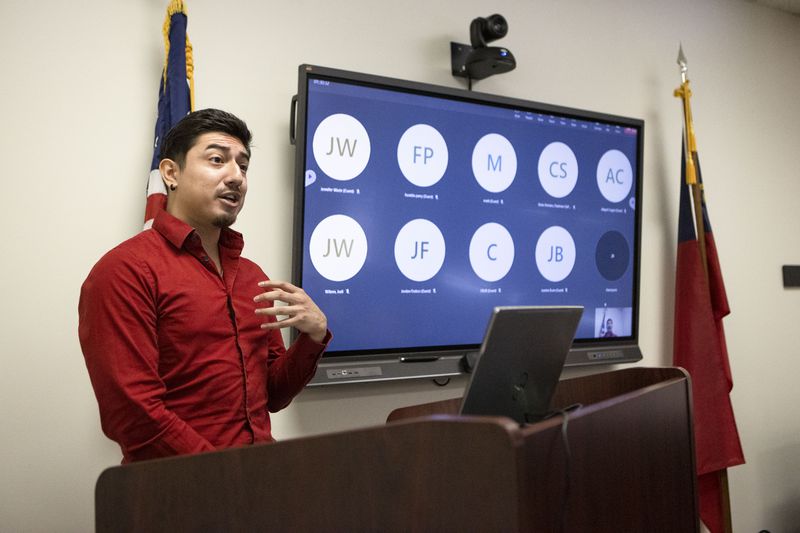 Jonathan Peraza Campos speaks during the Georgia Professional Standards Commission meeting to consider changes to its educator preparation rules on Thursday, June 8, 2023. (Christina Matacotta for The Atlanta Journal-Constitution)