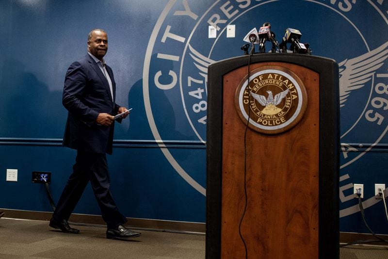 Mayor Kasim Reed arrives for a press conference to address plans for inclement weather that is expected to hit the City of Atlanta due to Hurricane Irma at the Atlanta Public Safety Headquarters, Sunday, Sept. 10, 2017, in Atlanta. BRANDEN CAMP/SPECIAL
