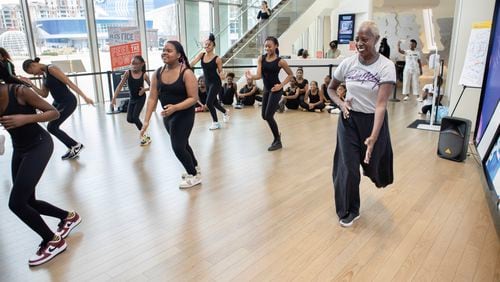 Nasha Thomas, director of Ailey Camp, leads students from Purpose Built Schools earlier this year. Credit: Christopher Moore