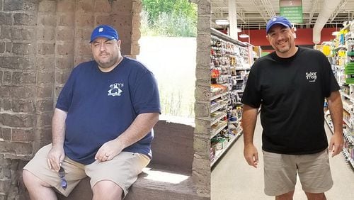 In the photo on the left, taken in July 2018, Stephen Sauls weighed 375 pounds. In the photo on the right, taken in October, he weighed 207 pounds. (Photos contributed by Stephen Sauls)