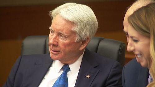 Tex McIver sits with his defense team before closing arguments in his murder trial on April 17, 2018 at the Fulton County Courthouse. (Channel 2 Action News)