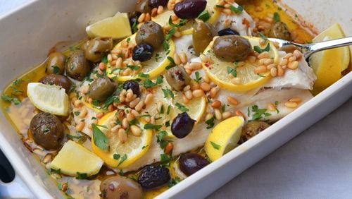 Baked Halibut with Olives and Lemon.
(CHRIS HUNT FOR THE ATLANTA JOURNAL-CONSTITUTION)