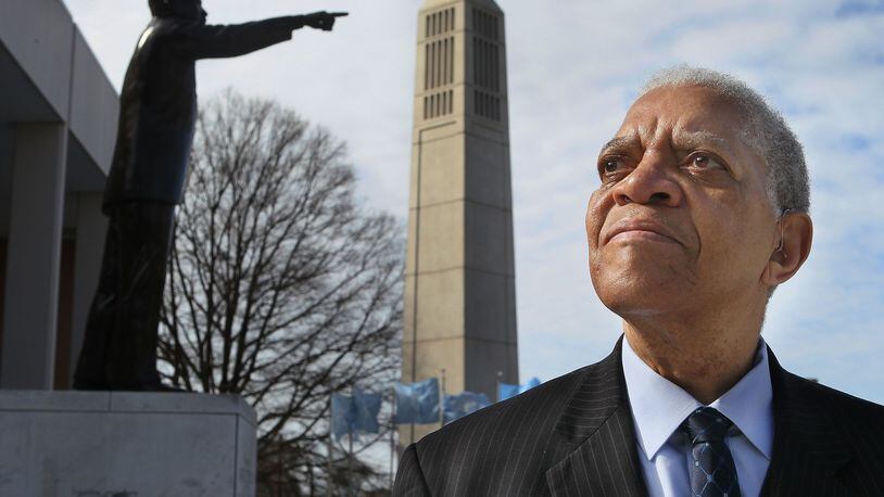 This portrait of Samuel DuBois Cook was shot outside the King Chapel on the Morehouse College campus in Atlanta on Jan 13, 2012. Cook attended Morehouse with Rev. Martin Luther King Jr. Phil Skinner pskinner@ajc.com