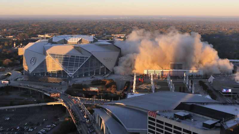 Explosives bring down the Georgia Dome Monday, Nov. 20, 2017, in Atlanta.