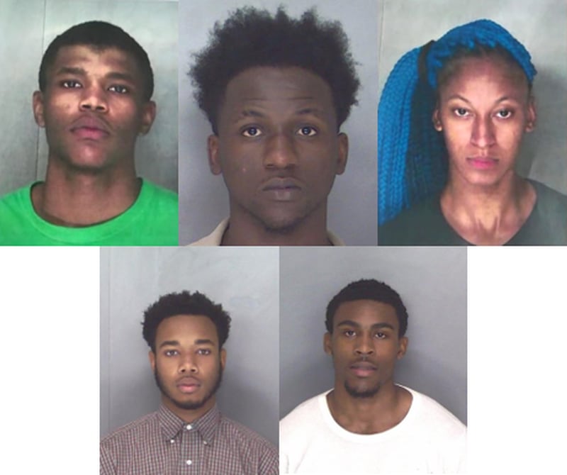 Top row, left to right: Rodney Bernard Berry, Barry D. McClain and Erica Tereice Curry. Bottom row: Kenneth Drake and Kenneth Torrance McClary Jr. (Photo: Douglas County Sheriff's Office)