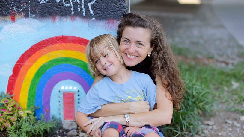 Jeanne Bonner  with her son, Leo, 5, at a spot along the Atlanta Beltline.