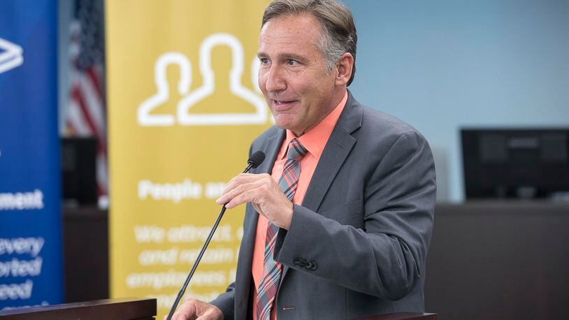 Newly named Fulton County Superintendent finalist Mike Looney speaks during a Wednesday event announcing his pending appointment. (ALYSSA POINTER/ALYSSA.POINTER@AJC.COM)