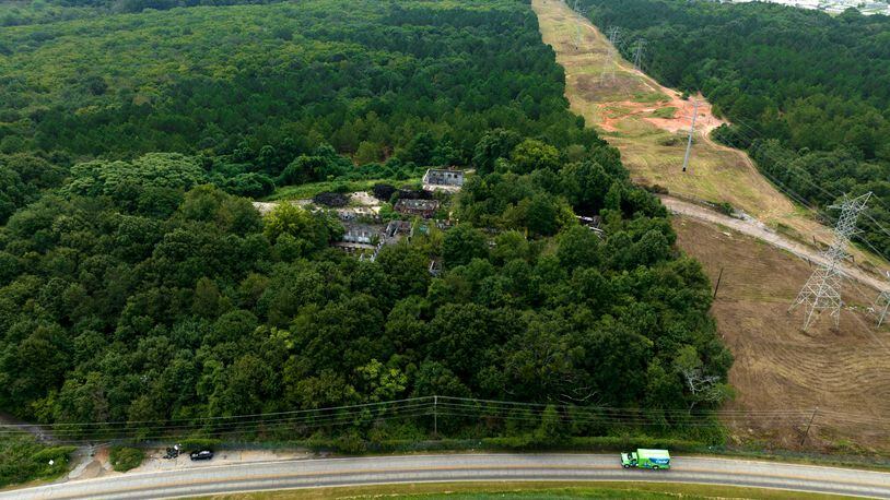 A aerial photograph of the planned site for the Atlanta public safety training center at the old Atlanta prison farm in DeKalb County. (Hyosub Shin / Hyosub.Shin@ajc.com)
