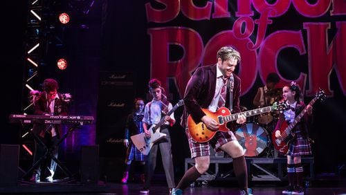 Merritt David Janes as Dewey and the cast of the “School of Rock” national tour. The show plays the Fox Theatre through Oct. 21. CONTRIBUTED BY MATTHEW MURPHY