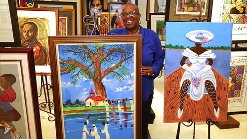 Theresa Easton, a retired school teacher from New York who has spent 30 years amassing a collection of art and memorabilia of African American interest, has converted the third floor of her home into a art gallery. Curtis Compton/ccompton@ajc.com