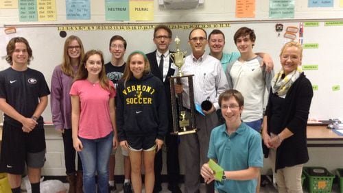 German teacher Tim Holt was presented with a trophy and several students received prizes for their performance on on German language proficiency tests.