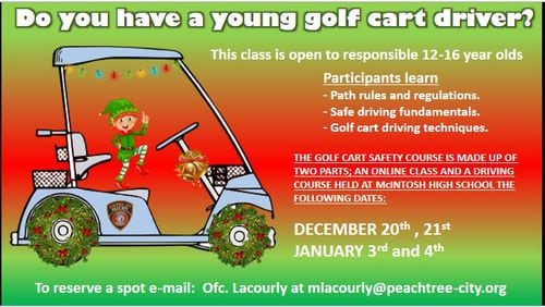 Peachtree City's golf cart safety course for teens will have online and driving sections.  Courtesy Peachtree City