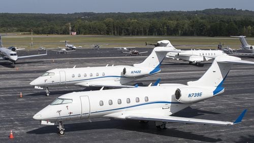 Planes are parked at Fulton County Airport-Brown Field in Atlanta. (Alyssa Pointer/alyssa.pointer@ajc.com)