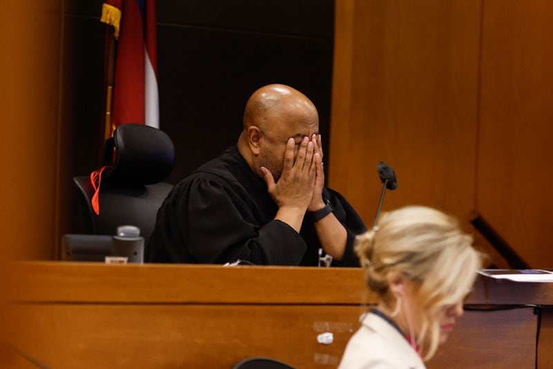 Fulton County Chief Judge Ural Glanville listens as Brian Steel, defense attorney for rapper Jeffery Williams, also known as Young Thug, argues a motion to disqualify lead prosecutor Adriane Love from the YSL case on Thursday, April 4, 2024.  AJC File