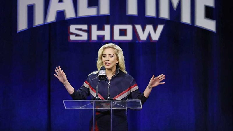 Lady Gaga takes questions during the Super Bowl LI Halftime Show press conference Thursday in Houston.