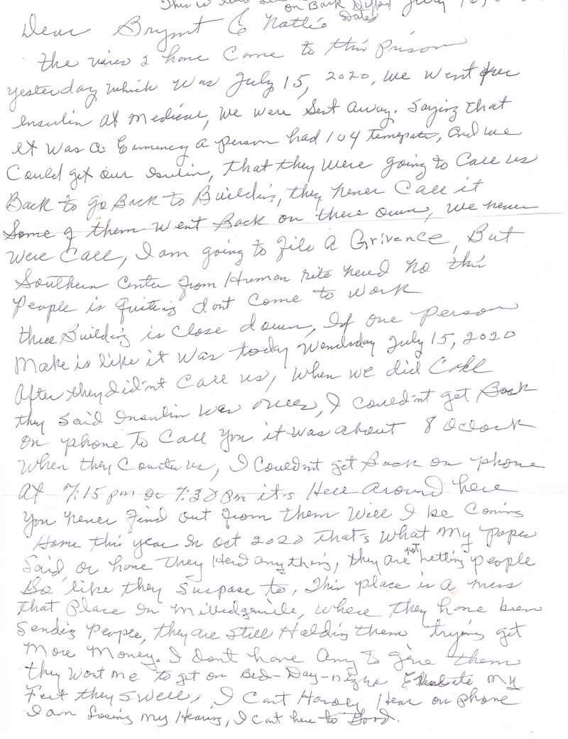 Mozel Anderson wrote to her son in July that coronavirus had come to Pulaski State Prison. She died of COVID-19 in September.