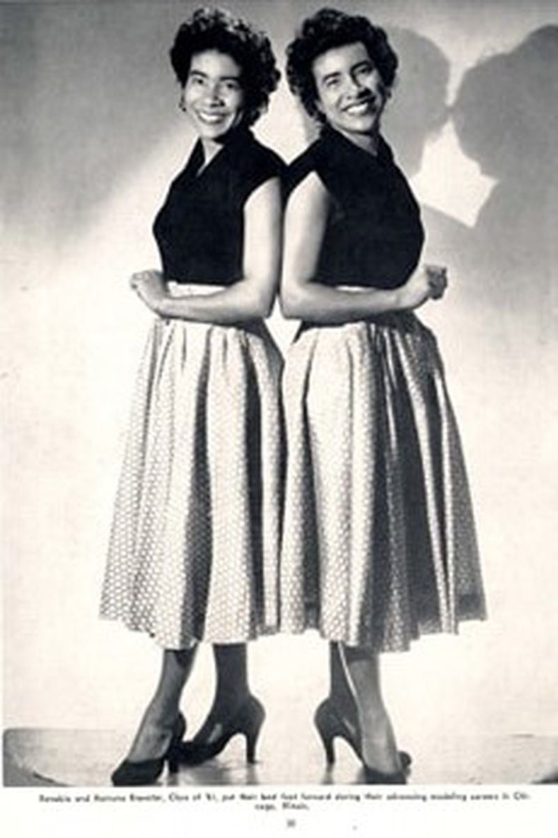 From the 1954 Tennessee State University yearbook, "The Tennessean:" Xenobia and Xernona Brewster, class of '51, put their best feet forward during their advancing modeling careers in Chicago, Illinois.