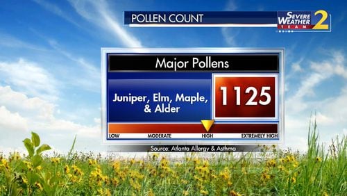 Atlanta reached 1,125 particles of pollen per cubic meter of air over the last 24 hours, the highest pollen count so far of 2019. Atlanta did not reach four-digit counts until March 25 of last year, according to Channel 2 Action News.