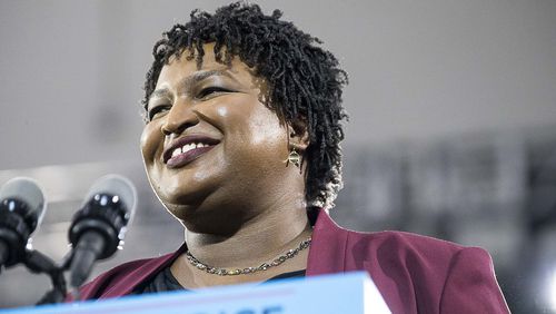 Georgia Gubernatorial candidate Stacey Abrams speaks during a rally in Forbes Arena at Morehouse College, Friday, November 2, 2018. (ALYSSA POINTER/ALYSSA.POINTER@AJC.COM)