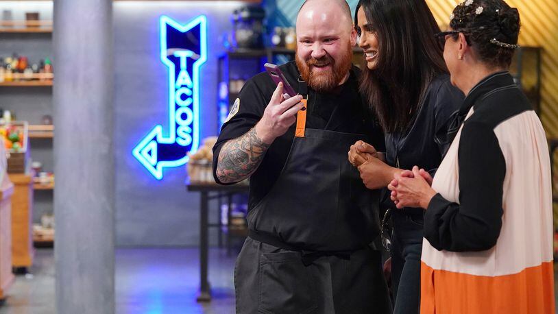 TOP CHEF -- "Bring Your Loved One to Work" Episode 1705 -- Pictured: (l-r) Kevin Gillespie, Padma Lakshmi, Nancy Silverton -- (Photo by: Nicole Weingart/Bravo)