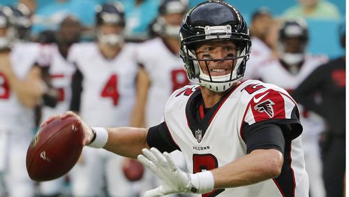 Matt Ryan of the Atlanta Falcons throws a first quarter touchdown pass against the Miami Dolphins in their preseason game at Hard Rock Stadium on August 10, 2017 in Miami Gardens, Florida. (Photo by Joe Skipper/Getty Images)