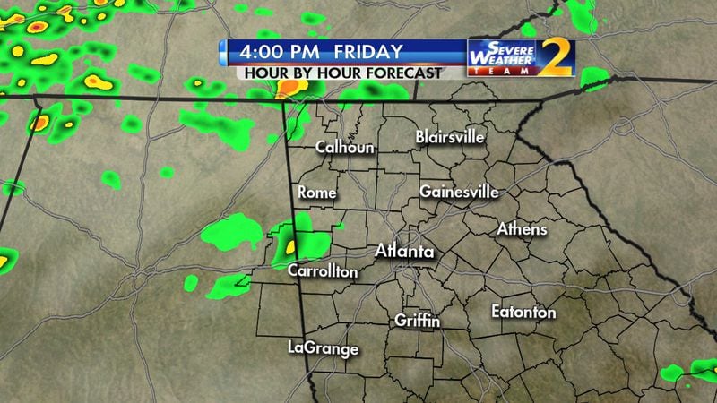 Isolated showers are expected to develop Friday afternoon and continue through the evening in North Georgia. (Credit: Channel 2 Action News)