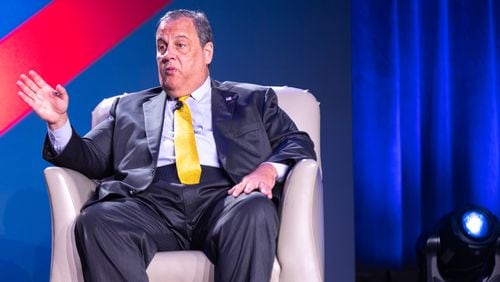 Former New Jersey governor and Republican presidential candidate Chris Christie speaks at The Gathering conservative political conference in Buckhead on Saturday, August 19, 2023. (Arvin Temkar / arvin.temkar@ajc.com)