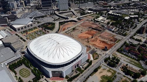 The footprint of the Atlanta Falcons' new stadium has been cleared in the area next to the Georgia Dome.