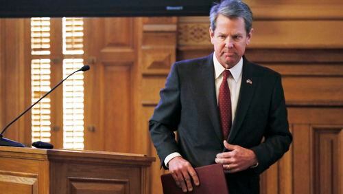 Georgia Gov. Brian Kemp leaves the podium after he addressed budget committees in January. Bob Andres / bandres@ajc.com