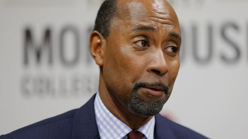 Morehouse College’s interim president, William Taggart, held a news conference Thursday to discuss the school’s path going forward. BOB ANDRES /BANDRES@AJC.COM