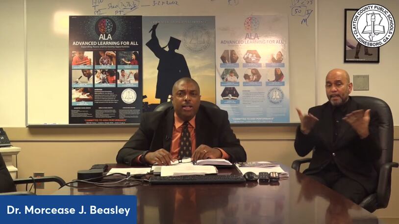 Clayton County Schools Superintendent Morcease Beasley (center) to hold a YouTube Live on Thursday.
