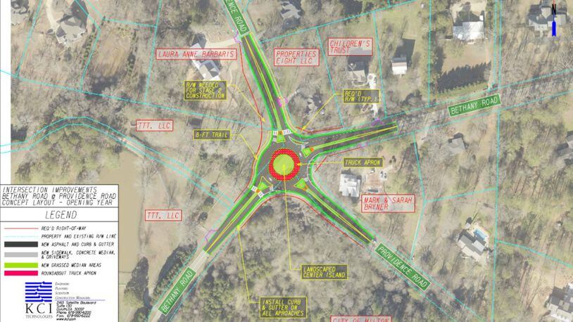 A new roundabout at Bethany Road at Providence Road is one of three intersection projects Milton is considering. (Courtesy City of Milton)