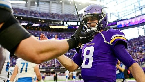Minnesota Vikings quarterback Kirk Cousins (8) after a game against the Detroit Lions at U.S. Bank Stadium on Sept. 25, 2022, in Minneapolis. (Stephen Maturen/Getty Images/TNS)